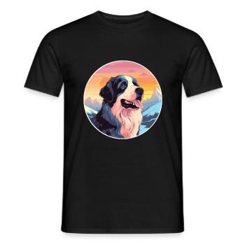 Landseer chien race dessin animé Kawaii aquarelle - T-shirt homme - noir - Devant - AI Model Male 178 light (178cm)