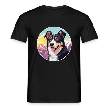 Lapponian Herder Dog Breed Cartoon Kawaii Watercol - Men's T-Shirt - black - Front - AI Model Male 178 light (178cm)
