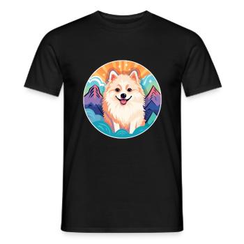 Spitz nordique chien race Cartoon Kawaii aquarelle - T-shirt homme - noir - Devant - AI Model Male 178 light (178cm)
