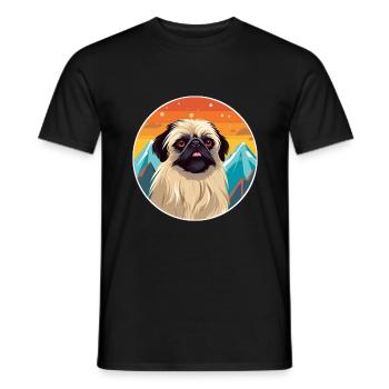 Pekingese Dog Breed Cartoon Kawaii Watercolor - Men's T-Shirt - black - Front - AI Model Male 178 light (178cm)