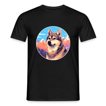 Norwegian Buhund Dog Breed Cartoon Kawaii Watercol - Men's T-Shirt - black - Front - AI Model Male 178 light (178cm)