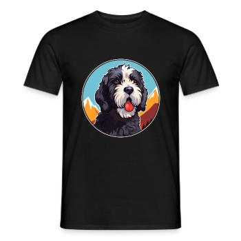 Portuguese Water Dog Breed Cartoon Kawaii Watercol - Men's T-Shirt - black - Front - AI Model Male 178 light (178cm)