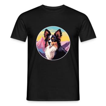 Papillon chien race dessin animé kawaii aquarelle - T-shirt homme - noir - Devant - AI Model Male 178 light (178cm)