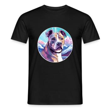Pitbull Dog Breed Cartoon Kawaii Watercolor - Men's T-Shirt - black - Front - AI Model Male 178 light (178cm)