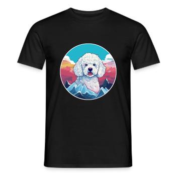 Caniche chien race dessin animé Kawaii aquarelle - T-shirt homme - noir - Devant - AI Model Male 178 light (178cm)