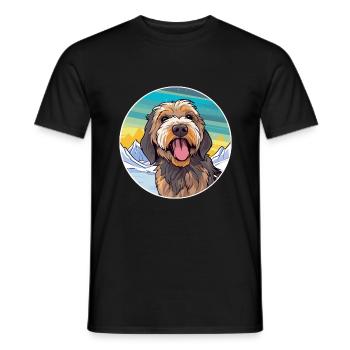 Otterhound Dog Breed Cartoon Kawaii Watercolor - Men's T-Shirt - black - Front - AI Model Male 178 light (178cm)