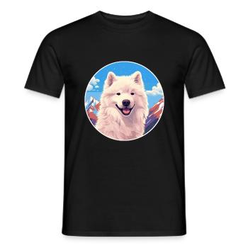 Samoyed Dog Breed Cartoon Kawaii Watercolor - Men's T-Shirt - black - Front - AI Model Male 178 light (178cm)