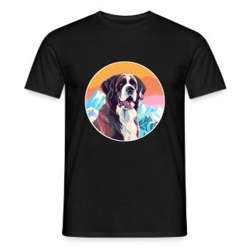 Saint Bernard chien race Cartoon Kawaii aquarelle - T-shirt homme - noir - Devant - AI Model Male 178 light (178cm)
