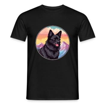 Schipperke Race Chien Dessin Animé Kawaii Aquarelle - T-shirt homme - noir - Devant - AI Model Male 178 light (178cm)