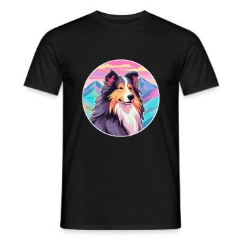 Sheltie Dog Breed Cartoon Kawaii Watercolor - Men's T-Shirt - black - Front - AI Model Male 178 light (178cm)