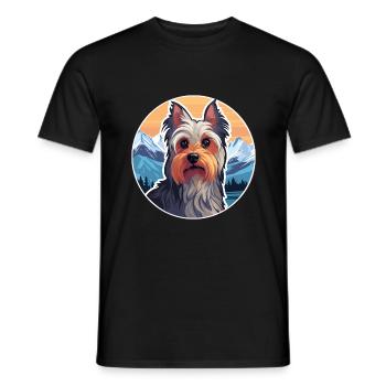 Silky Terrier Hunderasse Cartoon Kawaii Aquarell - Männer T-Shirt - Schwarz - Vorne - AI Model Male 178 light (178cm)