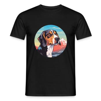 Chien tricolore sibérien race de chien Cartoon Kawaii W - T-shirt homme - noir - Devant - AI Model Male 178 light (178cm)
