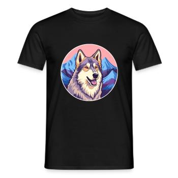Tamaskan Dog Breed Cartoon Kawaii Watercolor - Men's T-Shirt - black - Front - AI Model Male 178 light (178cm)
