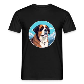 St Bernard chien race dessin animé Kawaii aquarelle - T-shirt homme - noir - Devant - AI Model Male 178 light (178cm)