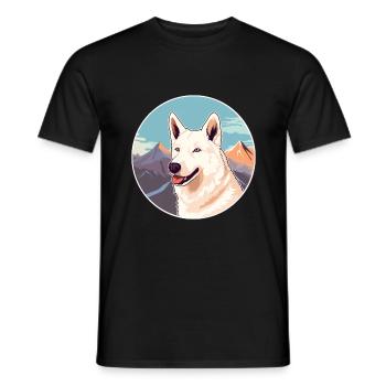 Chien de berger blanc race Cartoon Kawaii aquarelle - T-shirt homme - noir - Devant - AI Model Male 178 light (178cm)