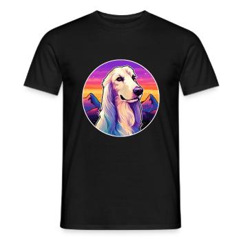 Afghan Hound chien race dessin animé Kawaii aquarelle - T-shirt homme - noir - Devant - AI Model Male 178 light (178cm)