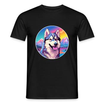 Alaskan Husky Dog Breed Cartoon Kawaii Watercolor - Men's T-Shirt - black - Front - AI Model Male 178 light (178cm)