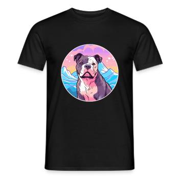 American Bully Dog Breed Cartoon Kawaii Watercolor - Men's T-Shirt - black - Front - AI Model Male 178 light (178cm)