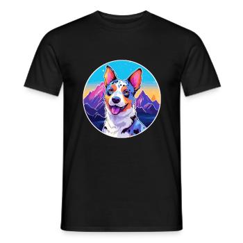Blue Heeler Dog Breed Cartoon Kawaii Watercolor - Men's T-Shirt - black - Front - AI Model Male 178 light (178cm)