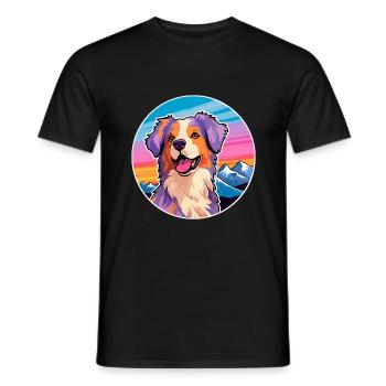 Australian Shepherd Dog Breed Cartoon Kawaii Water - Men's T-Shirt - black - Front - AI Model Male 178 light (178cm)