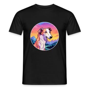 Barzoï chien race Cartoon Kawaii aquarelle - T-shirt homme - noir - Devant - AI Model Male 178 light (178cm)