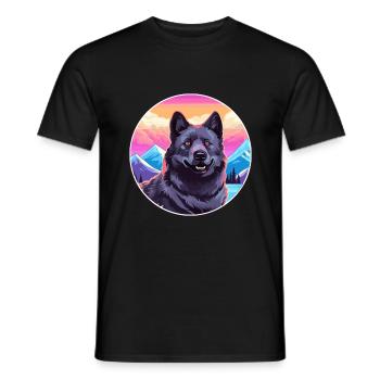 Chien d’élan norvégien noir race de chien Cartoon Kawaii - T-shirt homme - noir - Devant - AI Model Male 178 light (178cm)