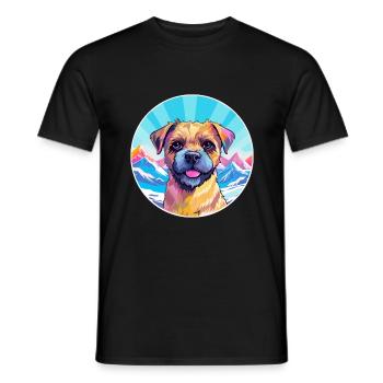 Border Terrier Dog Breed Cartoon Kawaii Watercolor - Men's T-Shirt - black - Front - AI Model Male 178 light (178cm)