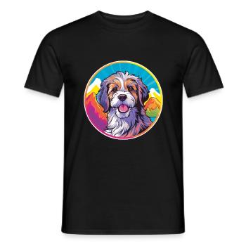 Catalan Sheepdog Dog Breed Cartoon Kawaii Watercol - Men's T-Shirt - black - Front - AI Model Male 178 light (178cm)