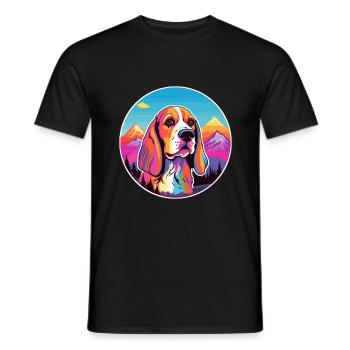 Finnish Hound Dog Breed Cartoon Kawaii Watercolor - Men's T-Shirt - black - Front - AI Model Male 178 light (178cm)
