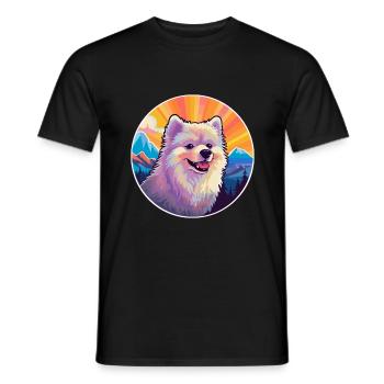 Spitz allemand chien race dessin animé Kawaii aquarelle - T-shirt homme - noir - Devant - AI Model Male 178 light (178cm)