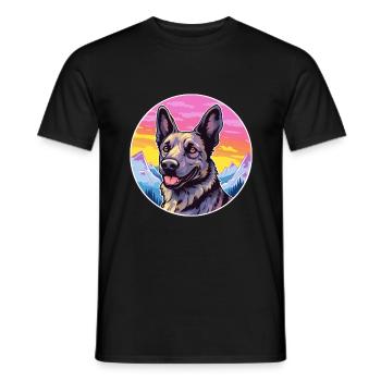 Dutch Shepherd Dog Breed Cartoon Kawaii Watercolor - Men's T-Shirt - black - Front - AI Model Male 178 light (178cm)
