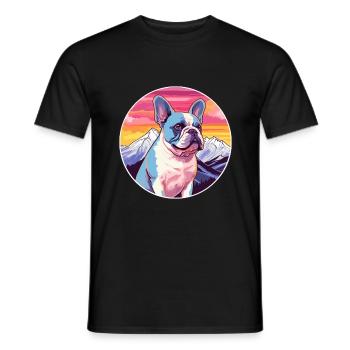 Bouledogue Français chien race Cartoon Kawaii aquarelle - T-shirt homme - noir - Devant - AI Model Male 178 light (178cm)