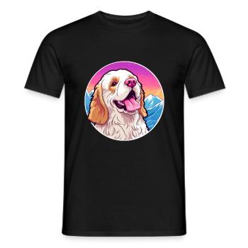 Clumber Spaniel Dog Breed Cartoon Kawaii Watercolo - Men's T-Shirt - black - Front - AI Model Male 178 light (178cm)