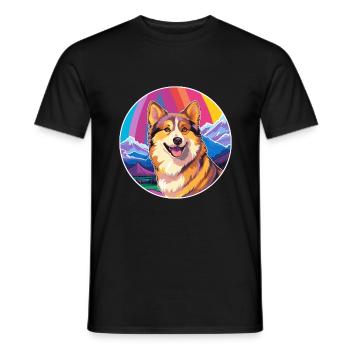 Chien de berger islandais race de chien dessin animé Kawaii Waterc - T-shirt homme - noir - Devant - AI Model Male 178 light (178cm)