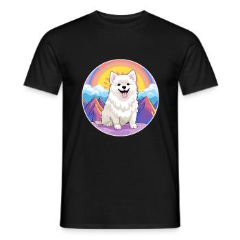 Spitz japonais chien race dessin animé Kawaii aquarelle - T-shirt homme - noir - Devant - AI Model Male 178 light (178cm)
