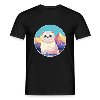 Britische Falte Kurzhaar Katze Bunte Karikatur Wasserc - Männer T-Shirt - Schwarz - Vorne - AI Model Male 178 light (178cm)