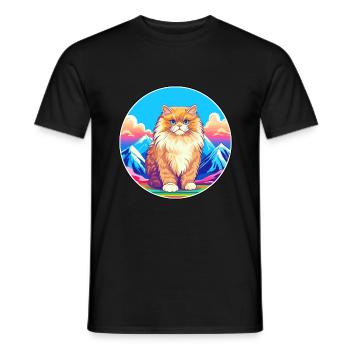 British Longhair Cat Colorful Cartoon Watercolor I - Men's T-Shirt - black - Front - AI Model Male 178 light (178cm)