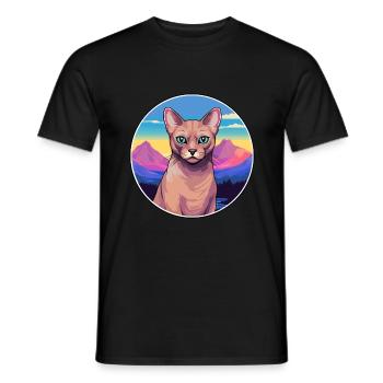 Chat birman coloré dessin animé aquarelle illustrati - T-shirt homme - noir - Devant - AI Model Male 178 light (178cm)