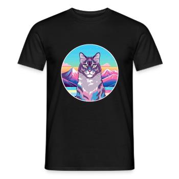 Californie Chat pailleté coloré Cartoon Watercolo - T-shirt homme - noir - Devant - AI Model Male 178 light (178cm)