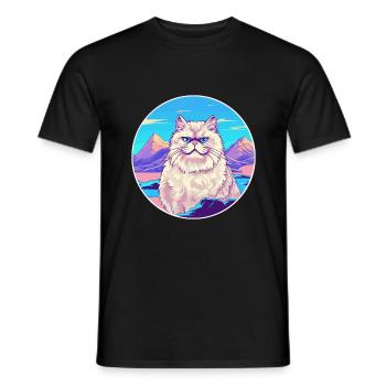 Colorpoint chat persan coloré dessin animé aquarelle - T-shirt homme - noir - Devant - AI Model Male 178 light (178cm)
