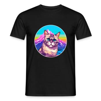 Chypre Chat Coloré Dessin Animé Aquarelle Illustratio - T-shirt homme - noir - Devant - AI Model Male 178 light (178cm)