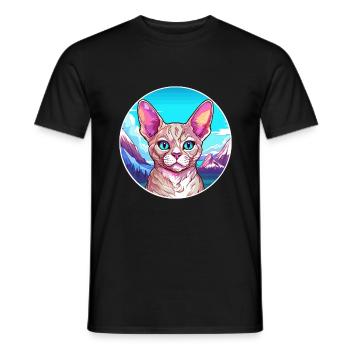 Devon Rex Cat Colorful Cartoon Watercolor Illustra - Men's T-Shirt - black - Front - AI Model Male 178 light (178cm)