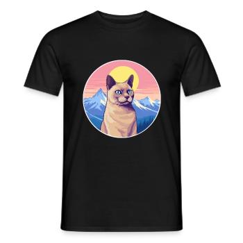 Chat birman européen coloré dessin animé aquarelle I - T-shirt homme - noir - Devant - AI Model Male 178 light (178cm)