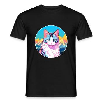 Japanische Bobtail-Katze Buntes Cartoon-Aquarell I - Männer T-Shirt - Schwarz - Vorne - AI Model Male 178 light (178cm)