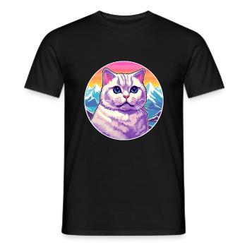 British Shorthair chat coloré dessin animé aquarelle - T-shirt homme - noir - Devant - AI Model Male 178 light (178cm)
