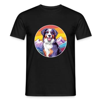 Miniature American Shepherd Dog Breed Cartoon Kawa - Men's T-Shirt - black - Front - AI Model Male 178 light (178cm)