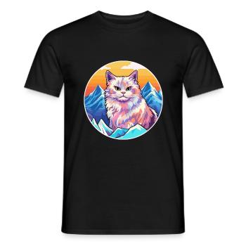 German Rex Cat Colorful Cartoon Watercolor Illustr - Men's T-Shirt - black - Front - AI Model Male 178 light (178cm)