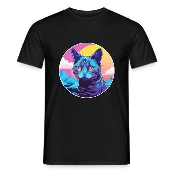 Korat chat coloré dessin animé aquarelle illustration - T-shirt homme - noir - Devant - AI Model Male 178 light (178cm)