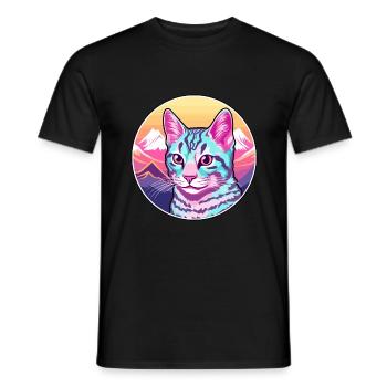 Ocicat Chat Domestique Coloré Dessin Animé Aquarelle Il - T-shirt homme - noir - Devant - AI Model Male 178 light (178cm)
