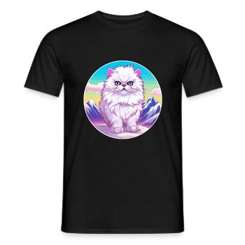 Chat persan coloré dessin animé aquarelle illustrati - T-shirt homme - noir - Devant - AI Model Male 178 light (178cm)